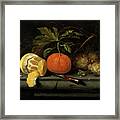 Fruits On A Table Setting Of Stone Framed Print