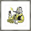 Gambler With Cigar And Stacks Of Money Framed Print