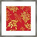 Golden Leaves On Venetian Red Framed Print