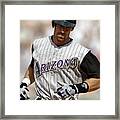 Gonzalez Rounds The Bases After A Solo Framed Print