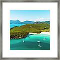 Greece, Epirus, Preveza, Mediterranean Sea, Aerial View Of Nicos Beach In Ammoudia With Sailing Boats, A Small Fishing Village Framed Print
