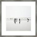 Group Of Surfers Walking On Beach Framed Print