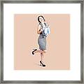 Happy Cleaning Woman Kicking Up Dirt And Grime Framed Print