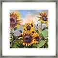 Happy Sunflower Faces Framed Print