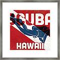 Hawaii Scuba Diver - Blue Retro Framed Print