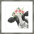 Hello Cow With Flower Crown Framed Print