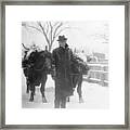 Henry Ford With Prize Oxen In Snow Storm Framed Print