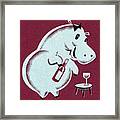 Hippo With Wine Framed Print