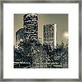 Houston Skyscrapers Along The Buffalo Bayou - Sepia Edition Framed Print