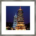 Illuminated Pagodas In Guilin, China Framed Print