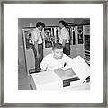 Inmates With An Ibm Computer And Tape Back-up System. Framed Print
