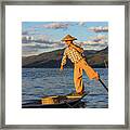 Intha Fisherman On Lake Inle In Myanmar Framed Print