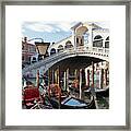Italy, Veneto, Venezia District, Venetian Lagoon, Adriatic Coast, Venice, Rialto Bridge, Gondolas On The Grand Canal At The Rialto Bridge Framed Print