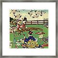 Japanese Triptych Woodblock Cherry Framed Print