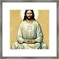 Jesus Meditating - The Christ Of India - On Gold With Om Framed Print