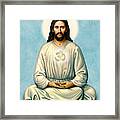 Jesus Meditating With Om On Blue Framed Print