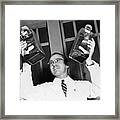 Jonas Salk Holding Bottles Of Polio Framed Print