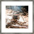 Kettle Hanging Above Fire In Nature Framed Print