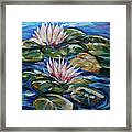 Koi With Two Blooms Framed Print