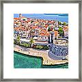 Korcula. Historic Town Of Korcula Aerial Panoramic View Framed Print