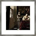 Lady Writing A Letter With Her Maid, C.1670 By Jan Vermeer Framed Print