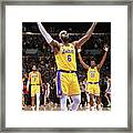Lebron James Celebrates After Breaking The All-time Scoring Record Framed Print