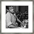 Leonard Bernstein Smoking At Piano Framed Print