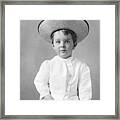 Little Boy Wearing Straw Hat Framed Print