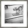 Little Girl Taking Bath In Kichen Sink Framed Print