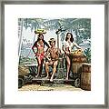 Man Holding Stick And Woman With Basket Framed Print