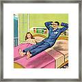 Man Levitating Over Bed Framed Print