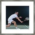 Man Playing Tennis On Outdoor Court Framed Print