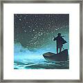 Man Rowing A Boat In The Sea Framed Print