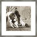 Man Seated On Bowing Horse Framed Print