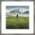 Man Shooting At Himalayas Framed Print