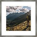 Man Stops At The Trail To Admire The Pyrenees Mountains Spain Framed Print