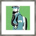 Man Wearing A Protective Suit And Gas Mask Framed Print