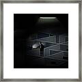 Man Working Alone At Night In Office Framed Print
