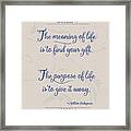 Meaning Of Life Per Shakespeare Framed Print