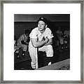 Mickey Mantle In Yankee Dugout Framed Print