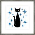 Mid Century Cat With Blue Starbursts Framed Print