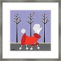Mid Century White Poodle Winter Framed Print