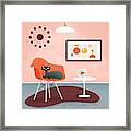 Midcentury Coral Decor With Black Cat And Gold Fish Framed Print