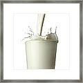 Milk Being Poured Into Glass, White Framed Print