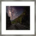 Milky Way Over Crawford Notch Railroad Tracks Framed Print