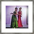 Models In Nettie Rosenstein Satin Gowns Framed Print