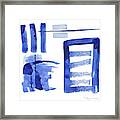 Modern Asian Inspired Abstract Blue And White 2 Framed Print