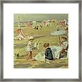 Mother With Her Children On The Beach Framed Print
