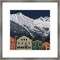 Mountain Peaks Topping The Roofs Of Old Framed Print