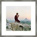 Myanmar, Bagan, Buddhist Monk Praying Framed Print